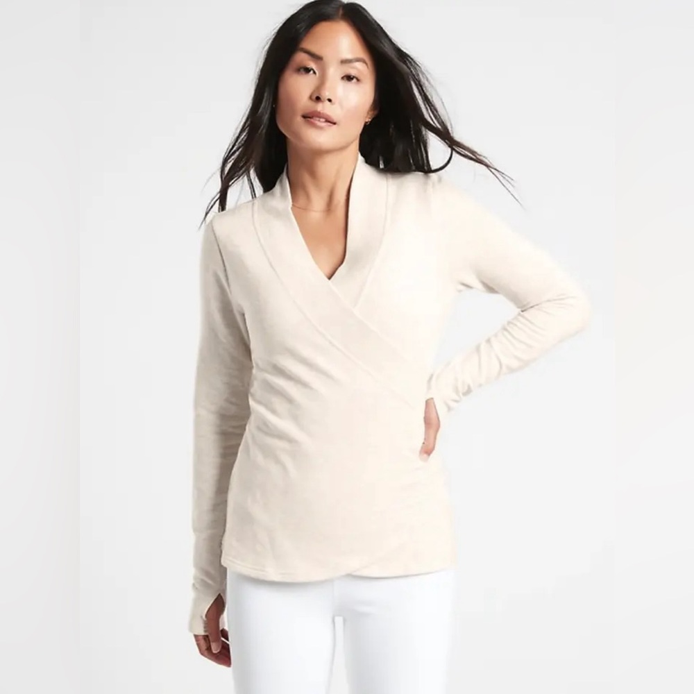 Athleta Poise Wrap Sweatshirt in cream, size large.  NWT